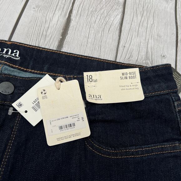 a.n.a-Tall Womens Mid Rise Slim Fit Bootcut Leg Dark Blue Jean Size 18 TALL - Picture 12 of 12